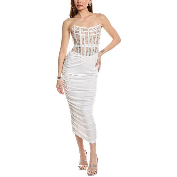 Retrofête WomensLace Corset Midi Dress, White